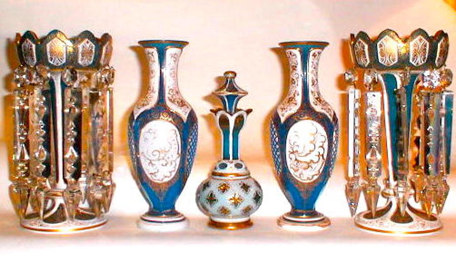 An Antique Bohemian Set of Overlay Glass