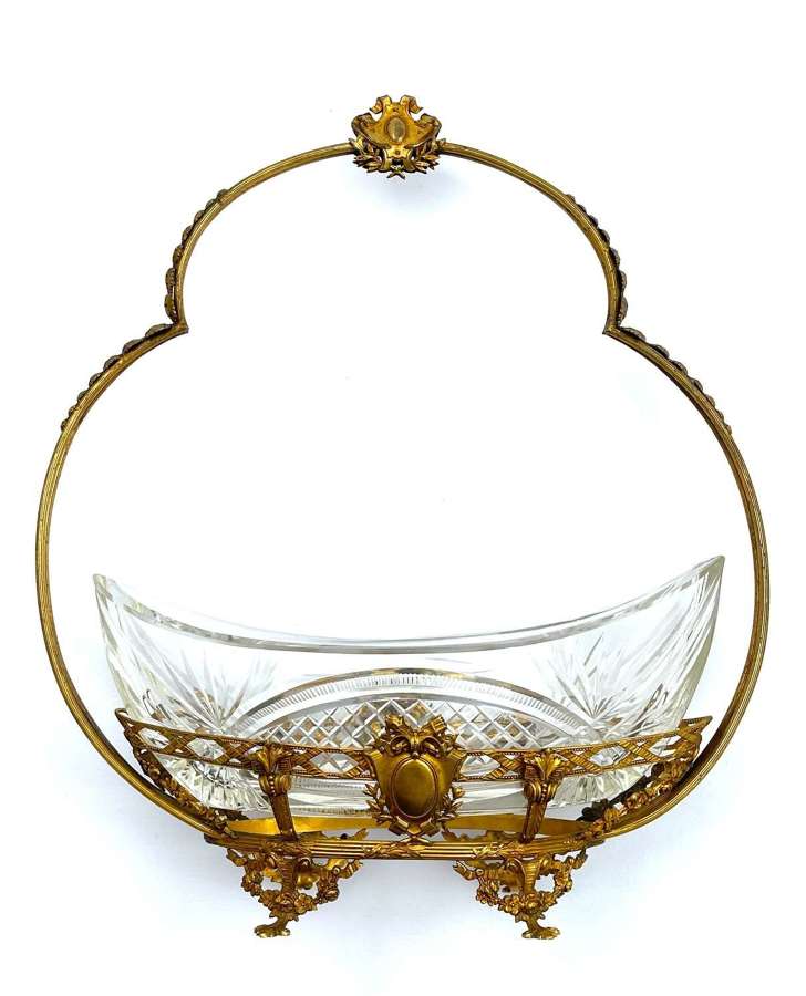 Antique French Napoleon III  Cut Crystal and Dore Bronze Basket.