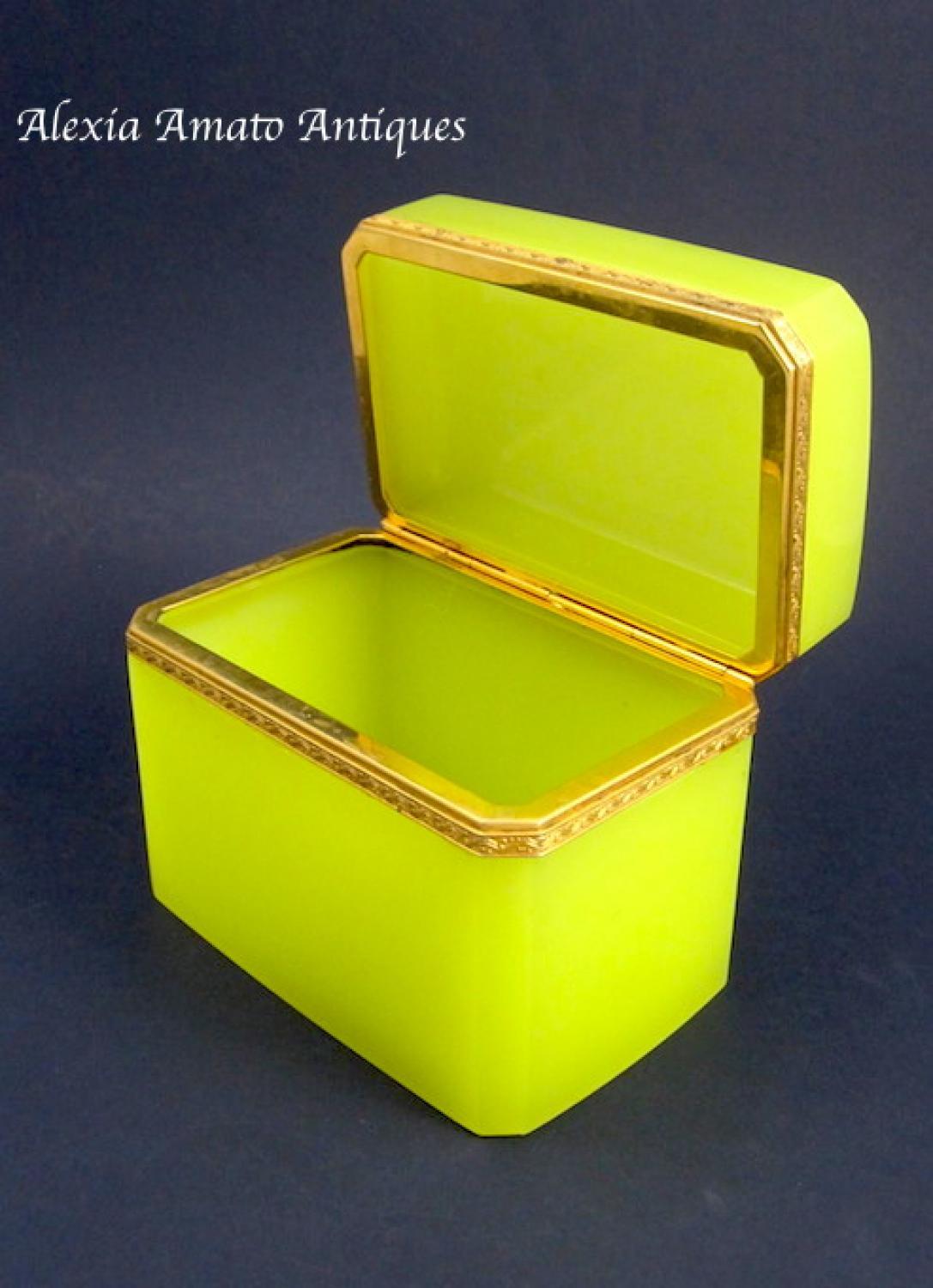 Rare Antique Yellow Opaline Casket Box