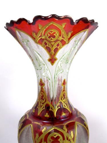Pair of Antique Bohemian Red Glass Vases