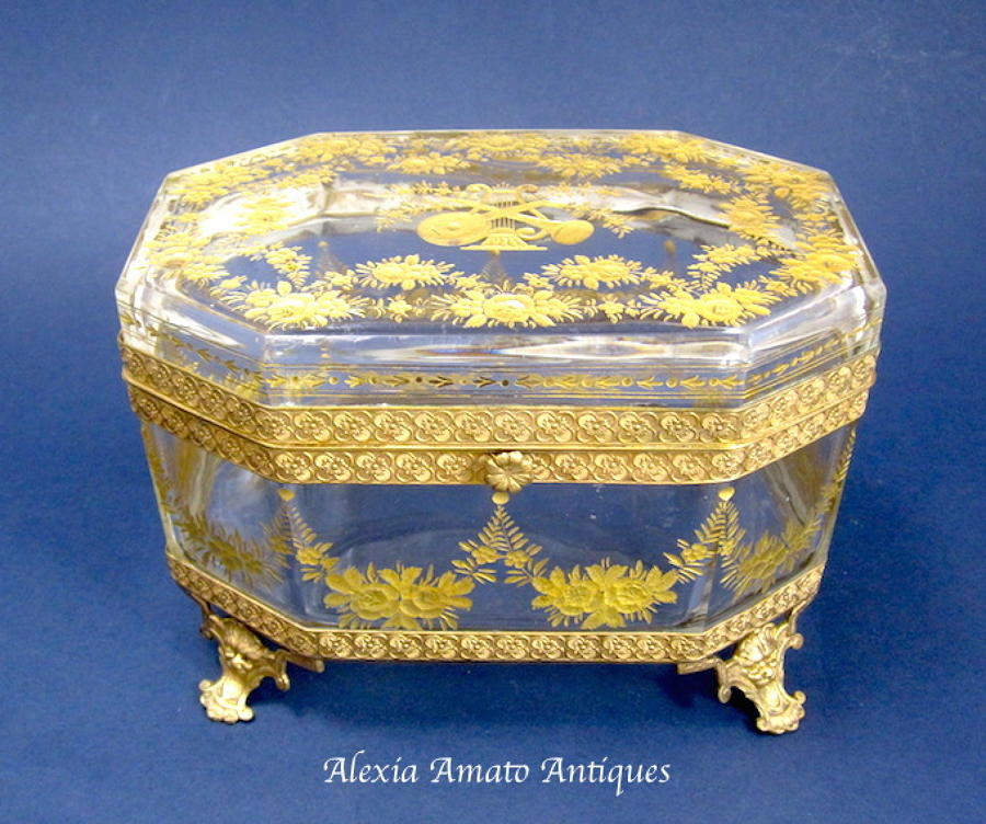 Antique Baccarat Gold Enamelled Casket Box