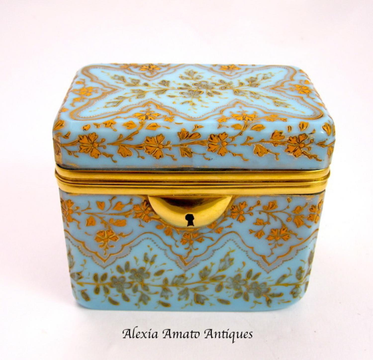 Antique Bohemian Moser Glass Casket Box