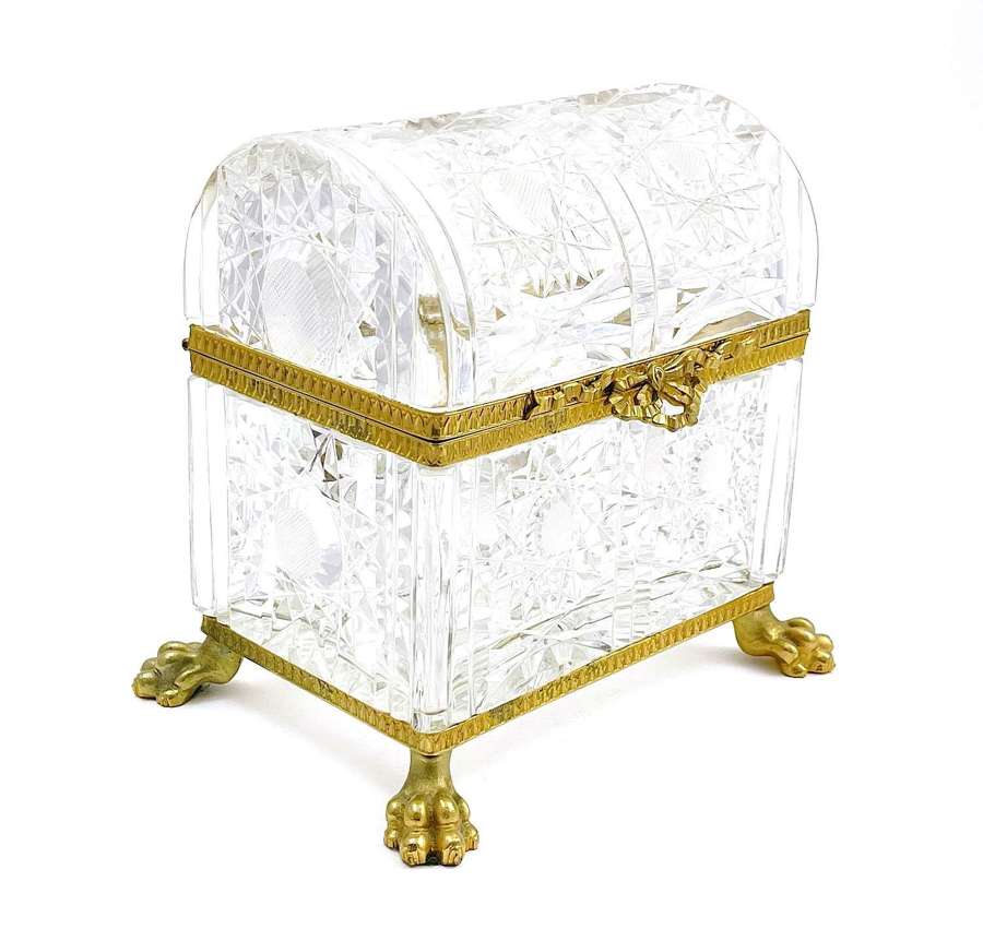 Huge Antique French Cut Crystal Casket Box