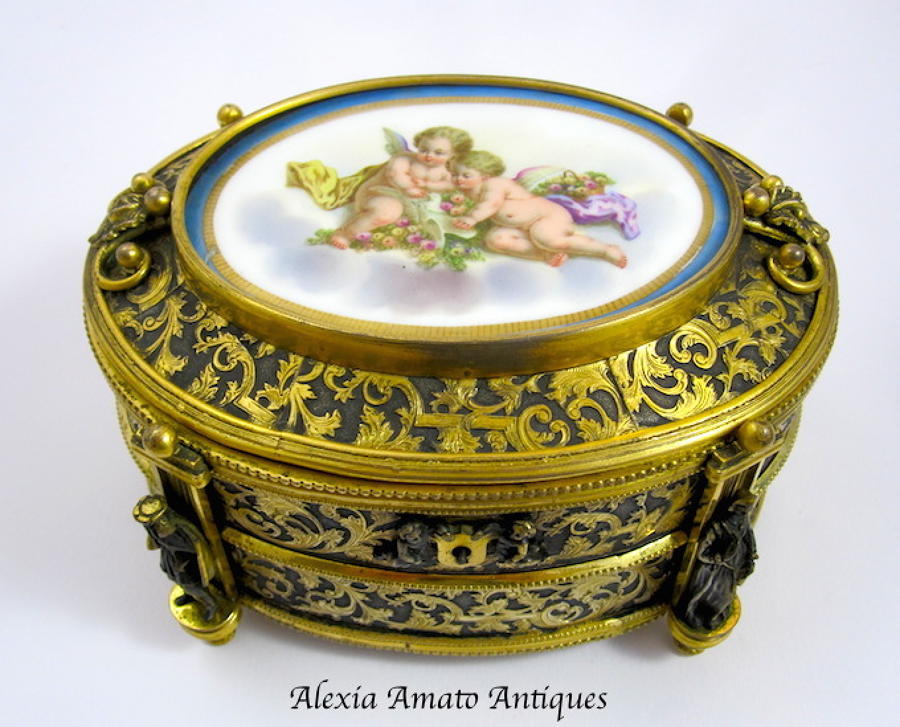 Antique Signed French Porcelain & Bronze Box