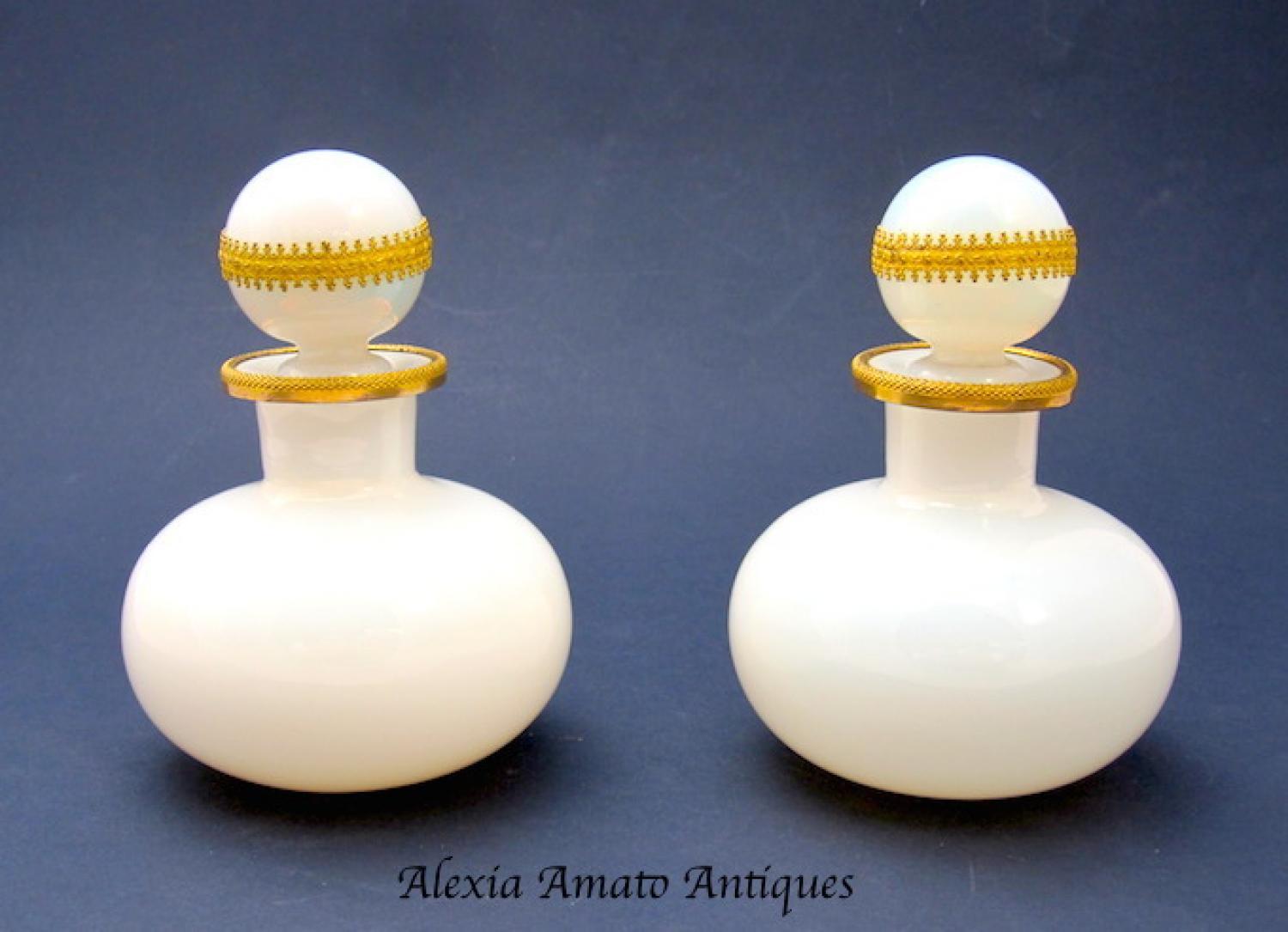 Pair Charles X Opaline Glass Perfume Bottles