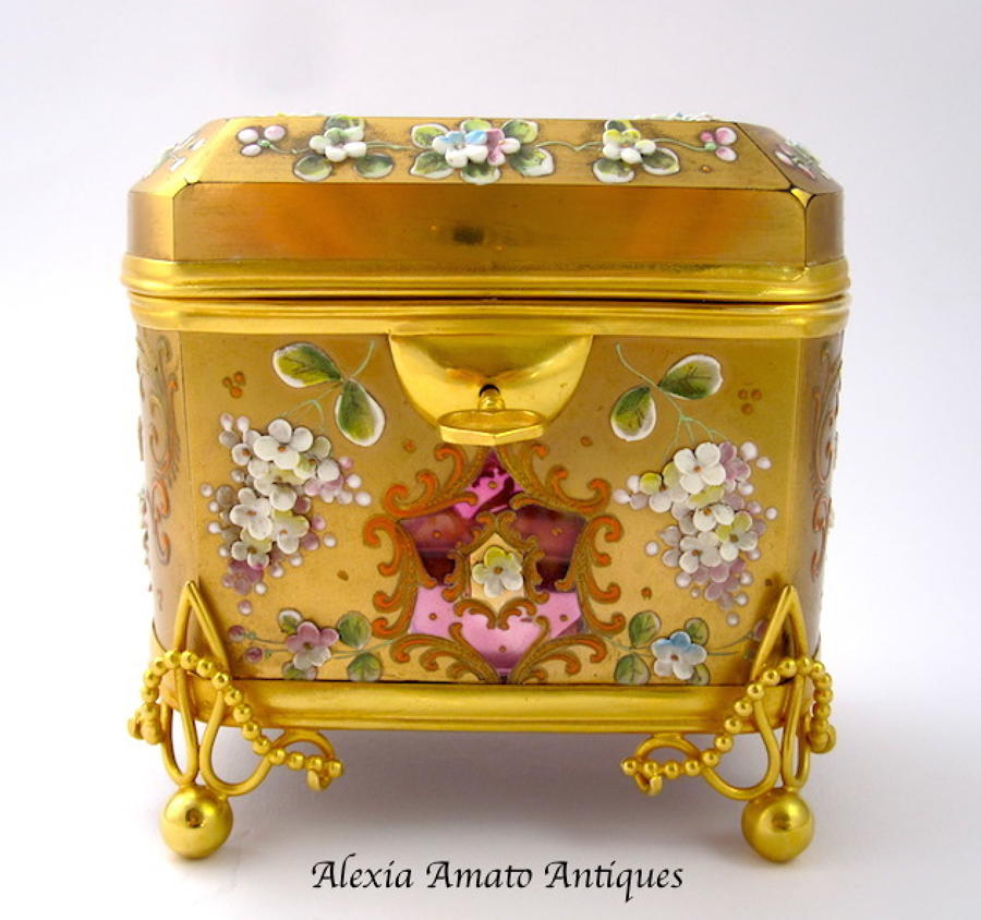 Antique Moser Cranberry Casket Box