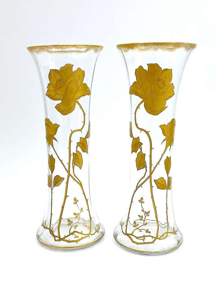 A Pair of Antique French St Louis Gilded Glass Vases
