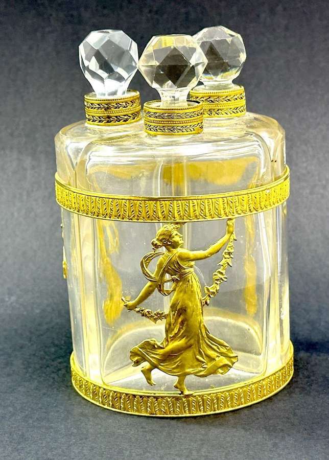 Antique Napoleon III Crystal and Dore Bronze Triple Perfume Set