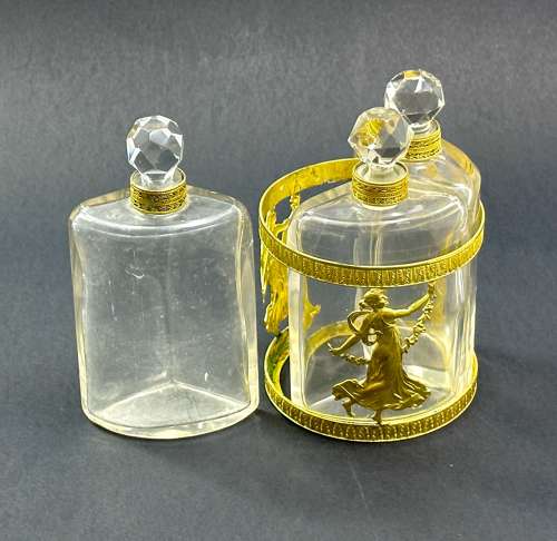 Antique Napoleon III Crystal and Dore Bronze Triple Perfume Set