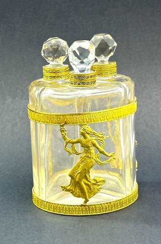 Antique Napoleon III Crystal and Dore Bronze Triple Perfume Set
