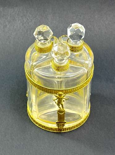 Antique Napoleon III Crystal and Dore Bronze Triple Perfume Set