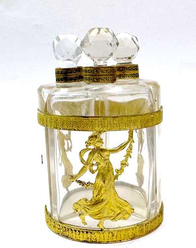 Antique Napoleon III Crystal and Dore Bronze Triple Perfume Set