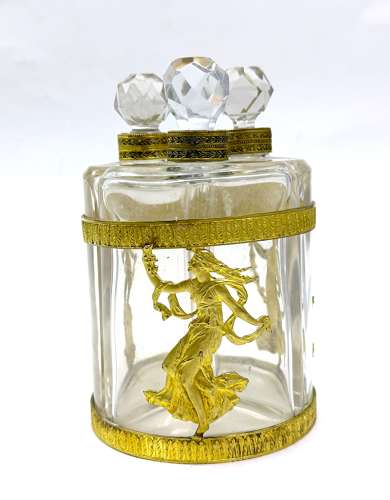 Antique Napoleon III Crystal and Dore Bronze Triple Perfume Set