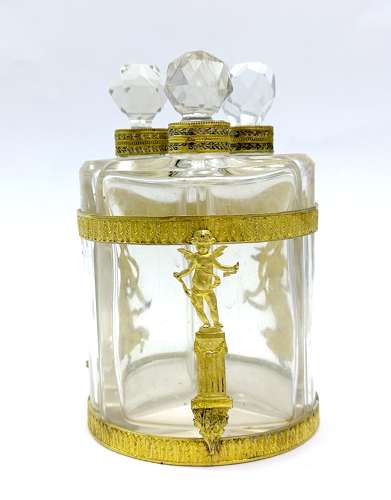 Antique Napoleon III Crystal and Dore Bronze Triple Perfume Set