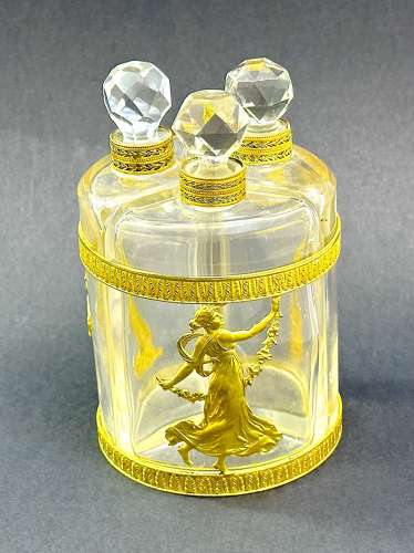 Antique Napoleon III Crystal and Dore Bronze Triple Perfume Set