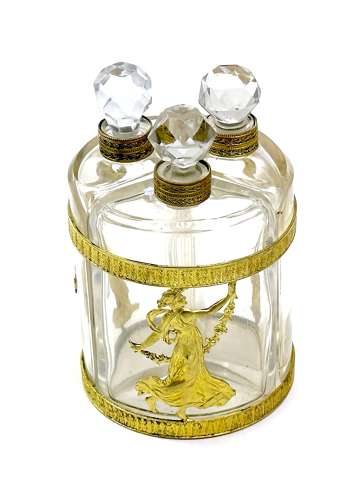 Antique Napoleon III Crystal and Dore Bronze Triple Perfume Set
