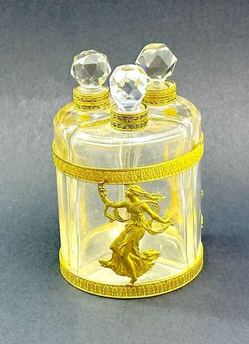 Antique Napoleon III Crystal and Dore Bronze Triple Perfume Set