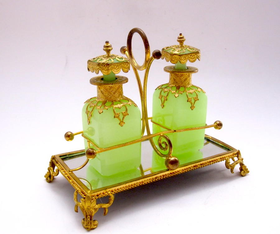 Antique French Opaline Double Perfume Set