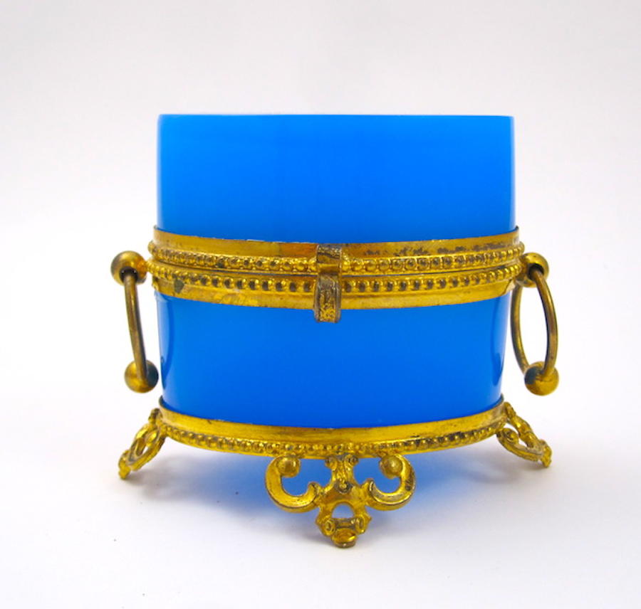 Antique French Blue Opaline Miniature Casket