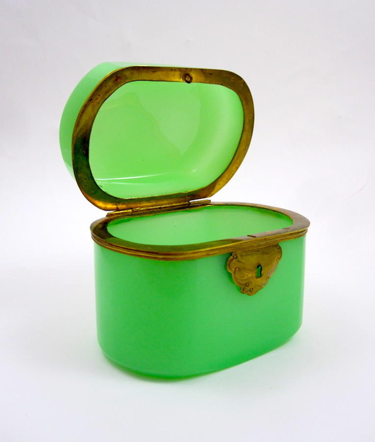 Antique French Green Opaline Casket Box