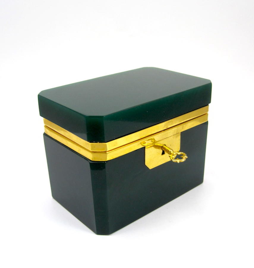 Italian Murano Dark Green Glass Casket Box