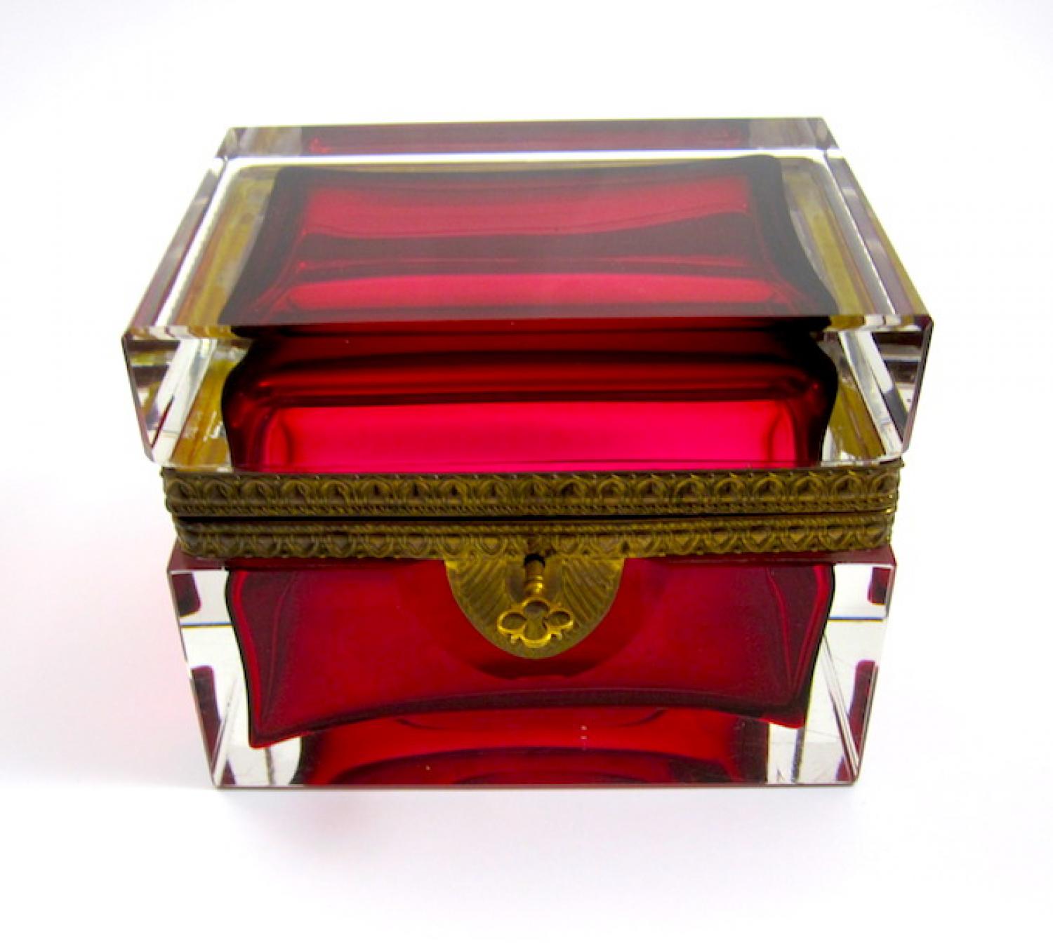 Antique French Cranberry Red Casket Box