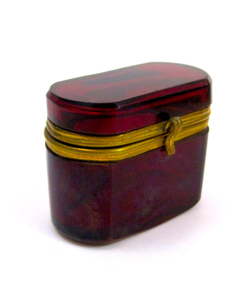 Antique Miniature French Red Glass Casket.