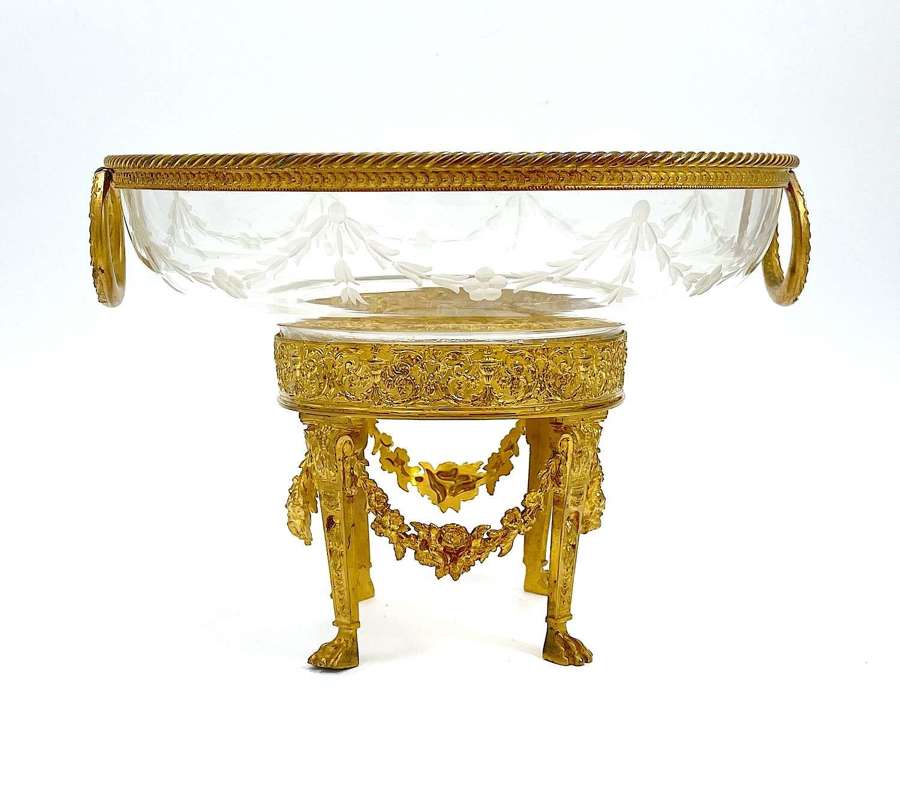 Antique French Napoleon III Dore Bronze and Crystal Centrepiece