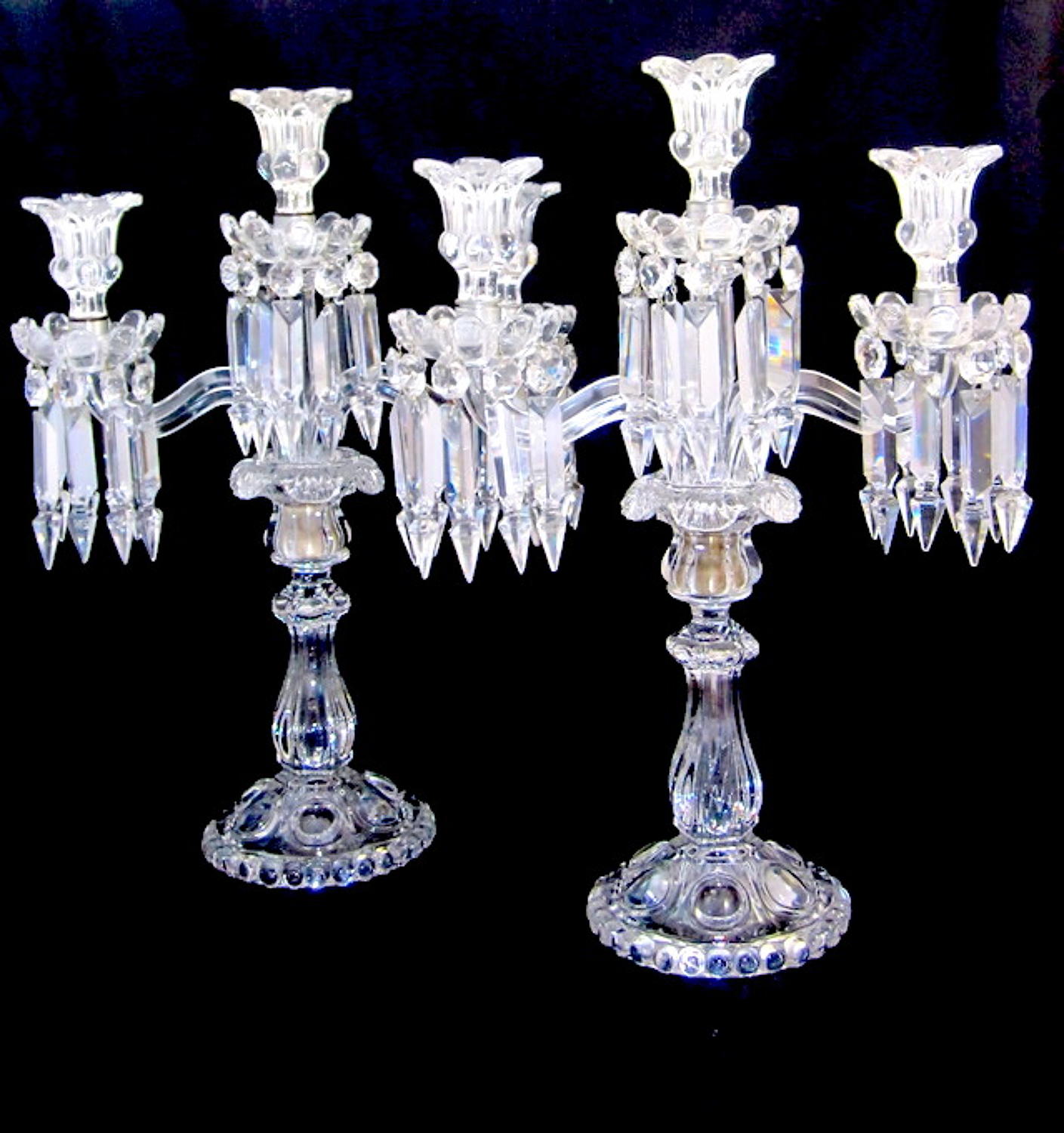 Tall Pair of Antique Baccarat Candelabra