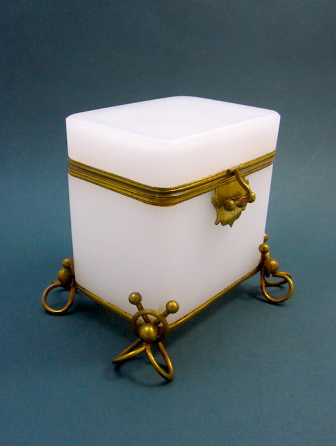 Antique French White Opaline Glass Casket