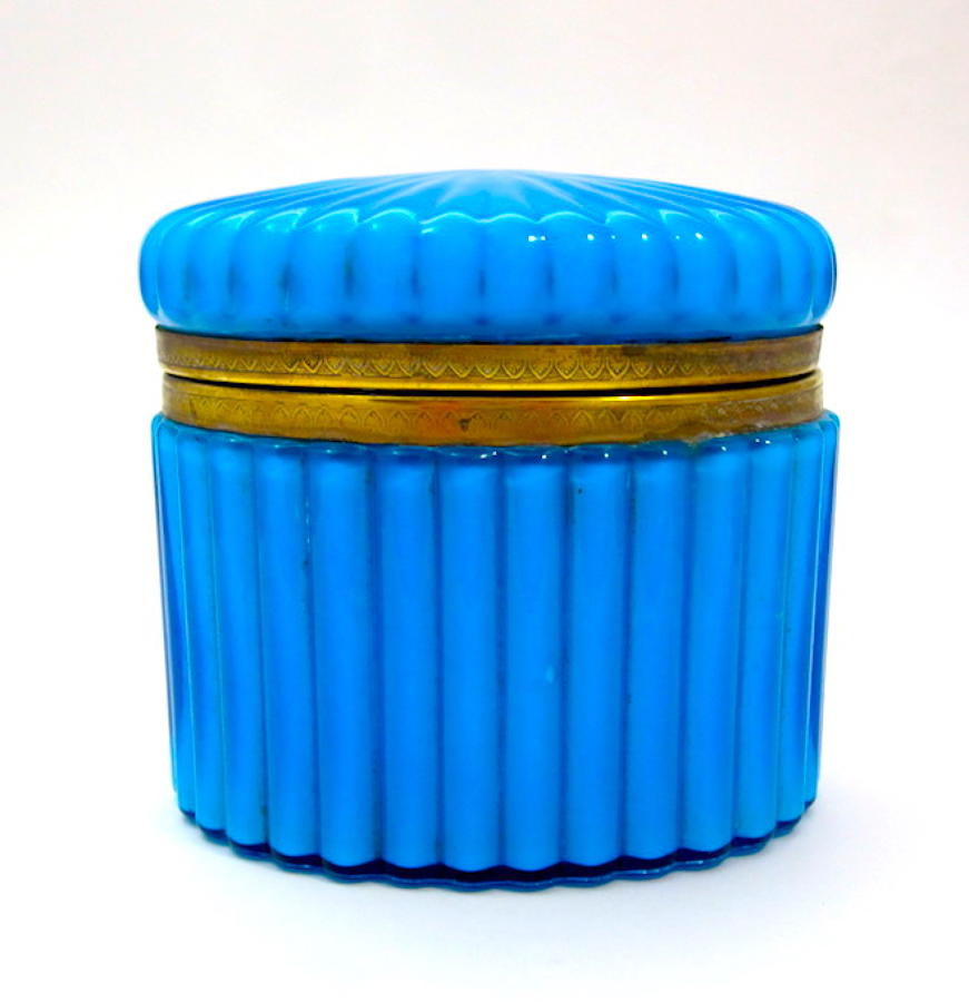 Antique French Blue Opaline Casket Box