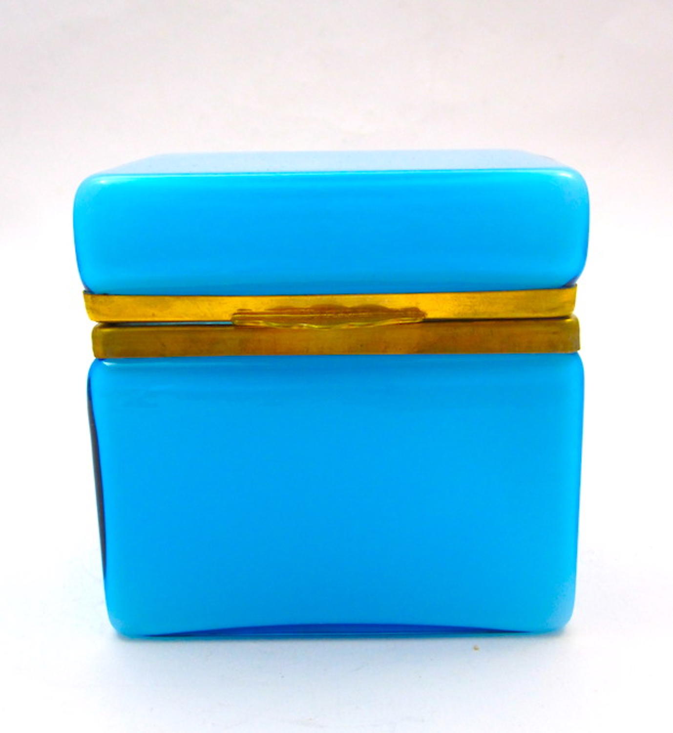 Antique Murano Blue Opaline Glass Casket Box
