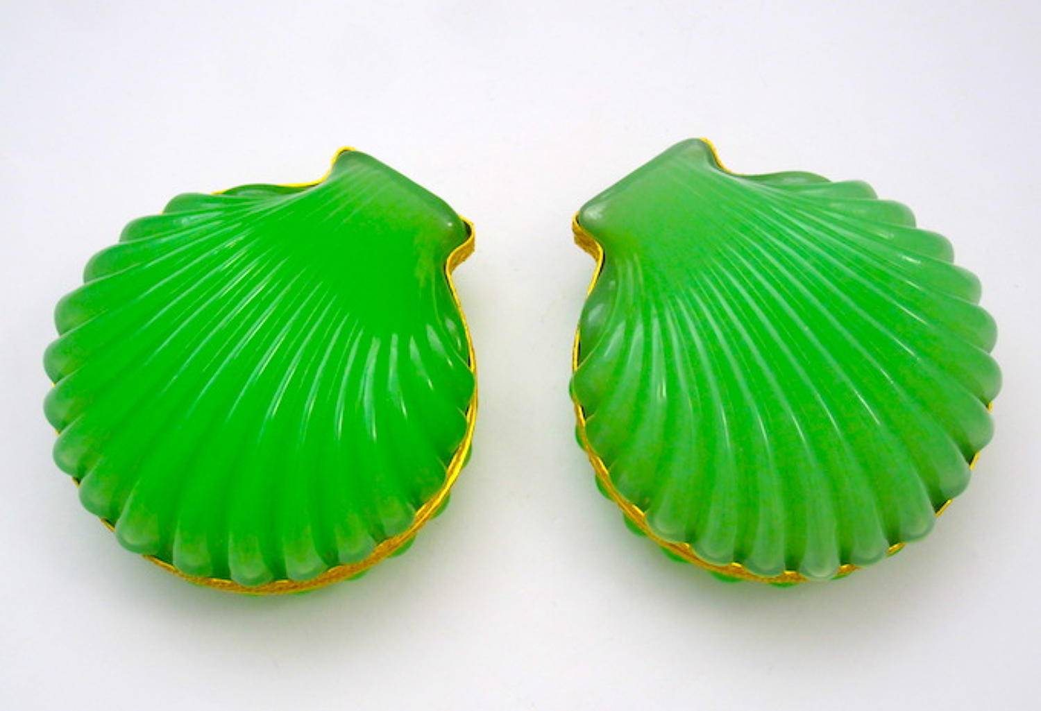 Pair French Opaline Scallop Shell Boxes