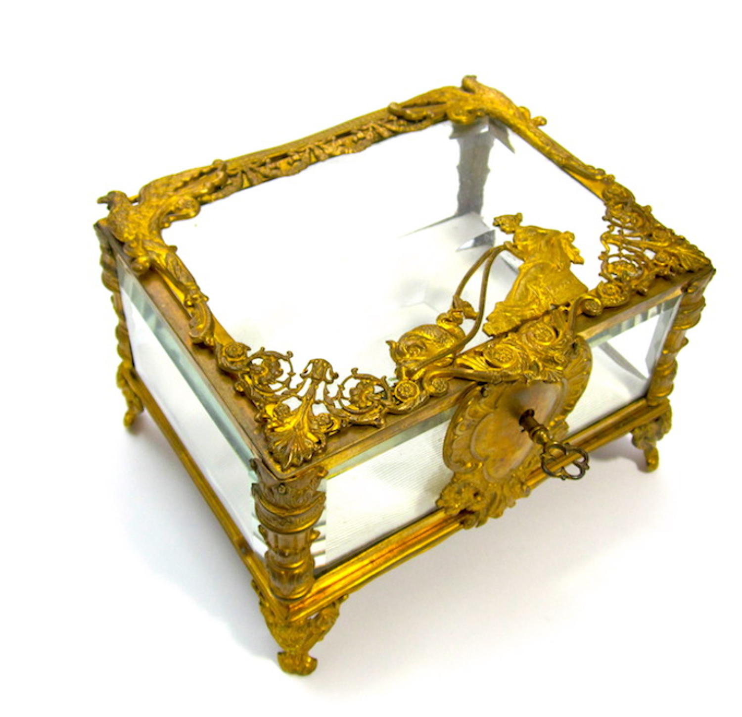 Antique Napoleon III Crystal & Bronze Casket Box