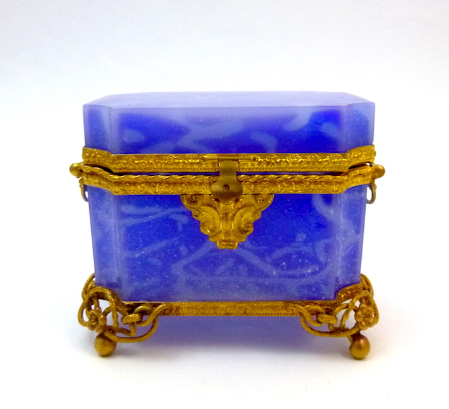 RARE Antique Lavender Blue Opaline Casket Box