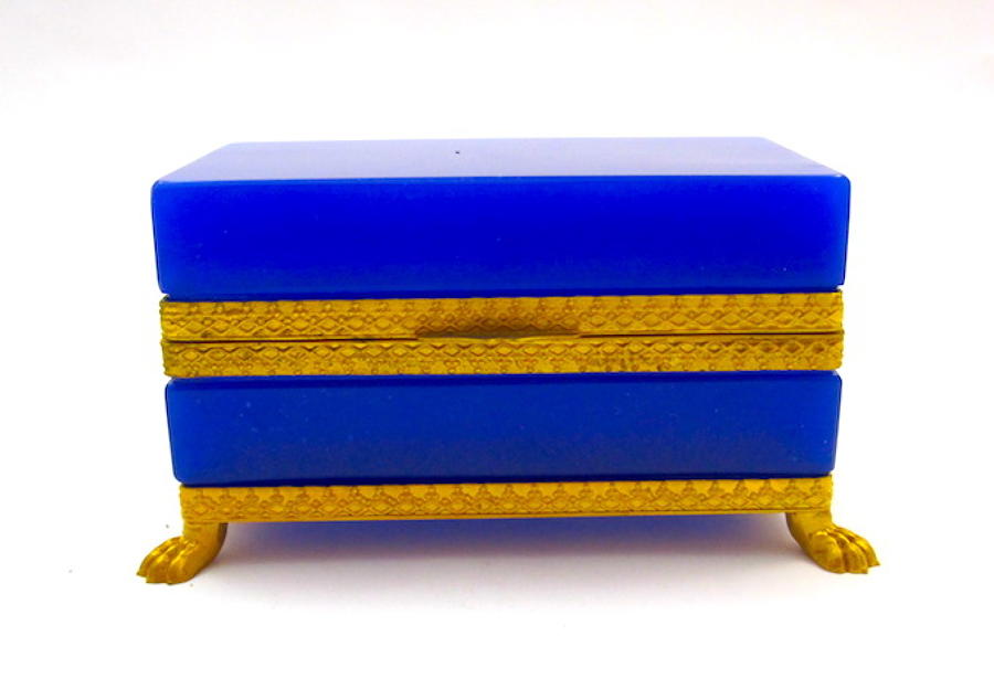 Antique Lapis Blue Opaline Murano Glass Casket Box