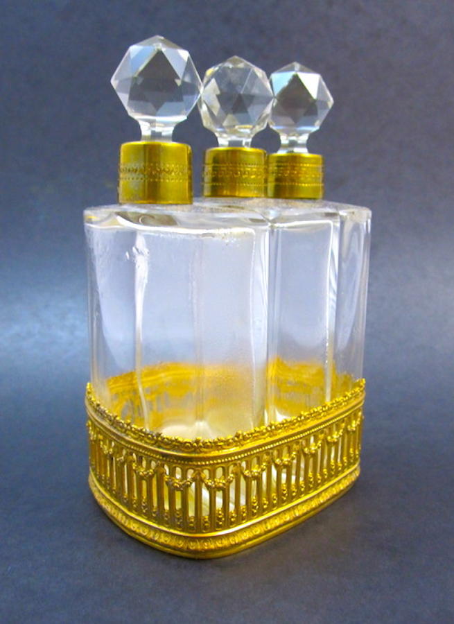 Napoleon III Dore Bronze and Crystal Triple Perfume Set