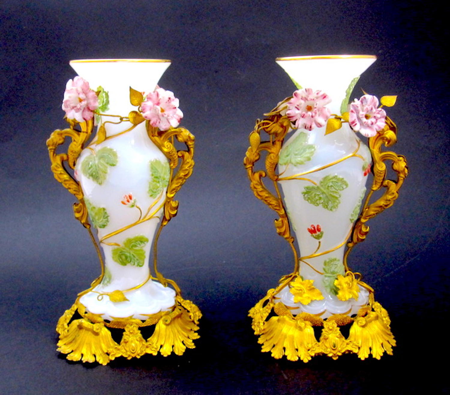 Antique Pair of Stunning Baccarat Opaline Glass Vases