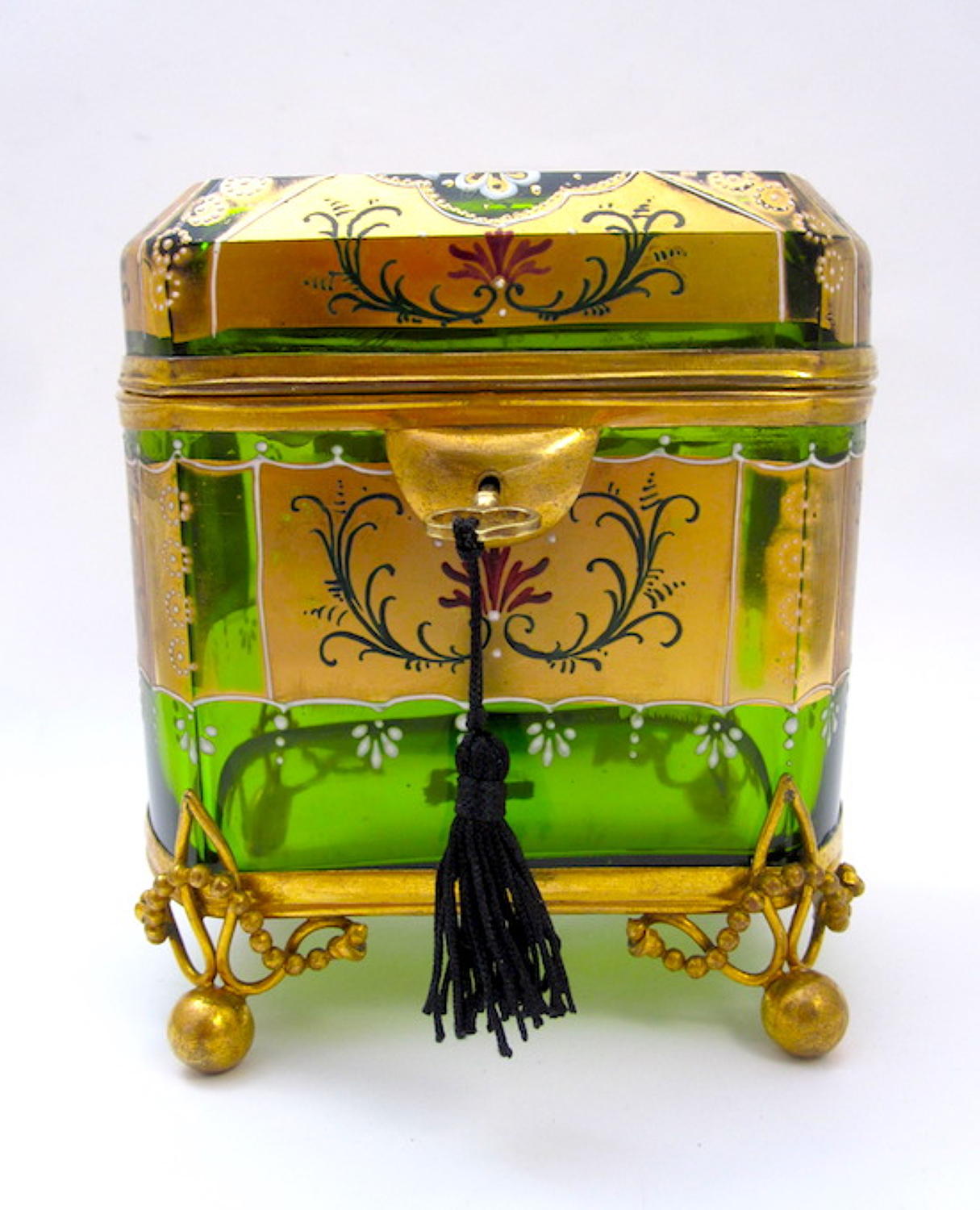 Antique Bohemian Moser Glass Casket Box