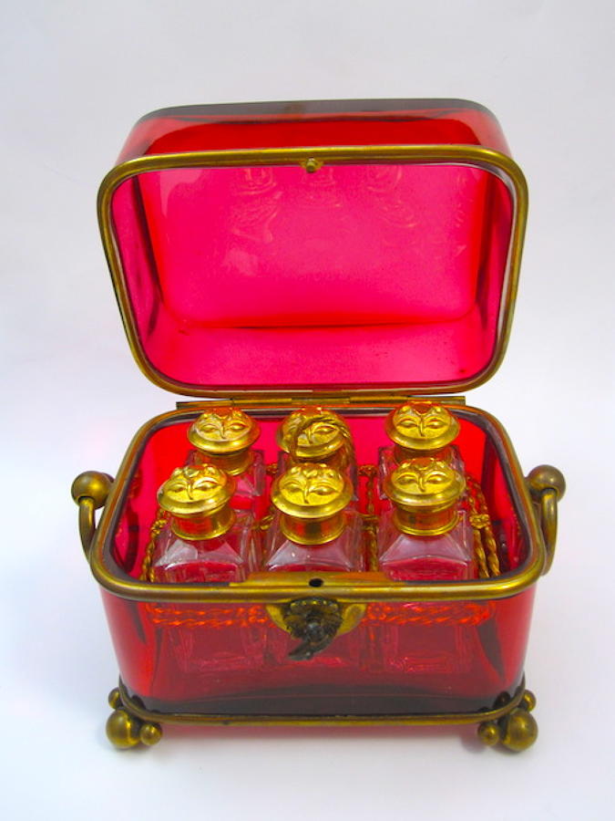 Large Antique BACCARAT Ruby Perfume Casket Box