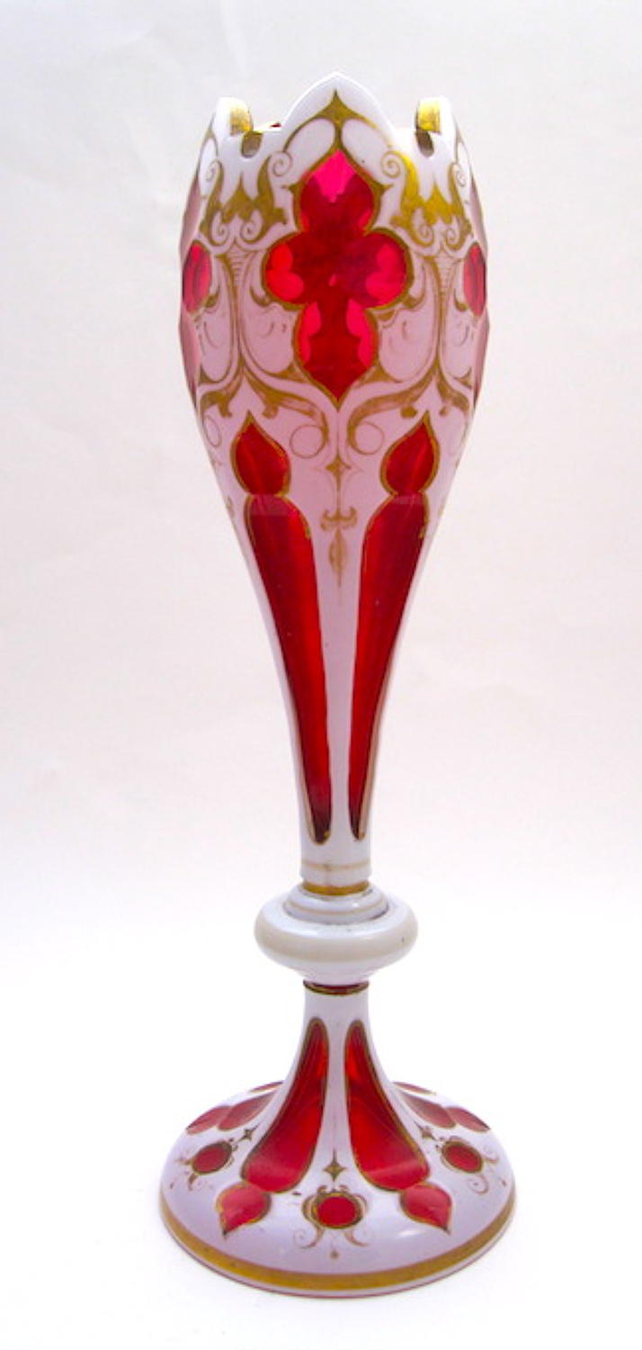 Antique Bohemian Red Overlay Vase