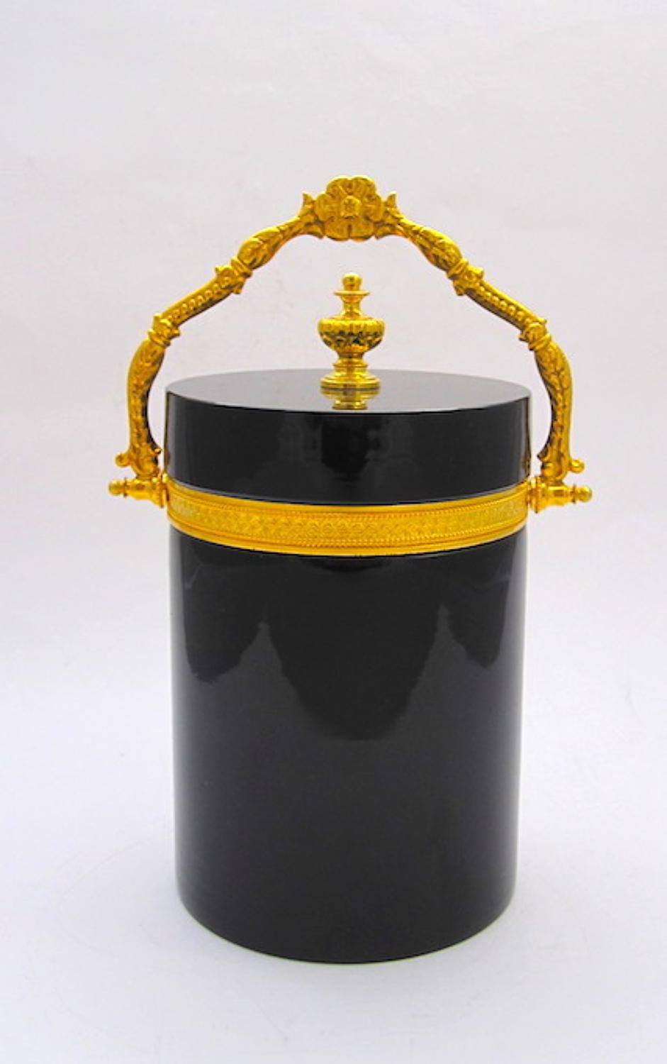 Antique Murano Black Opaline Glass Casket Box