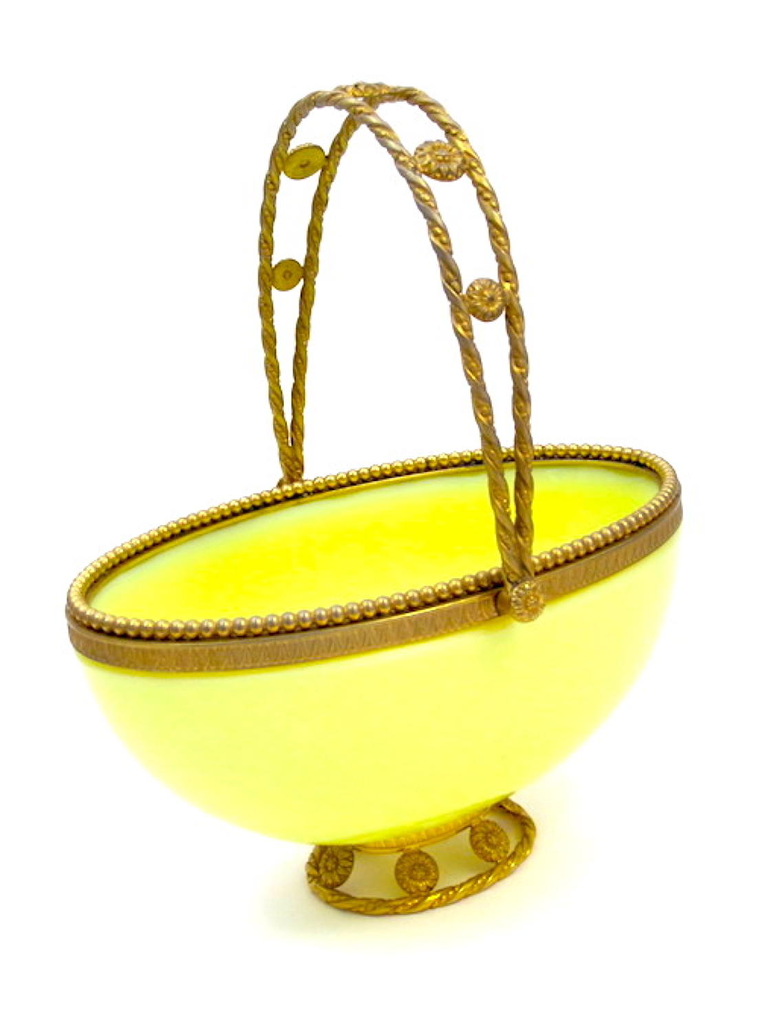 Rare Antique Palais Royal Yellow Opaline Glass Basket