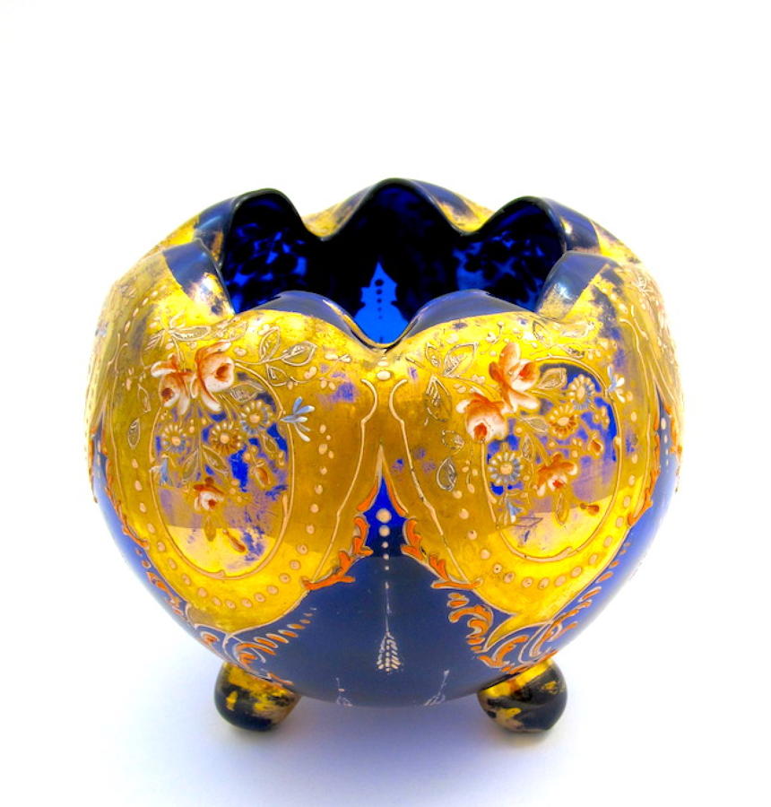 Antique Bohemian Moser&nbsp;Blue Glass Bowl .