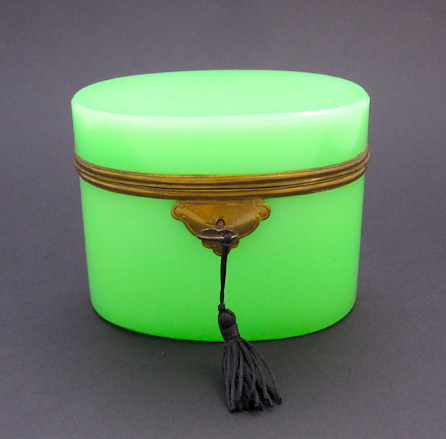 Antique French Green Opaline Glass Casket and Key