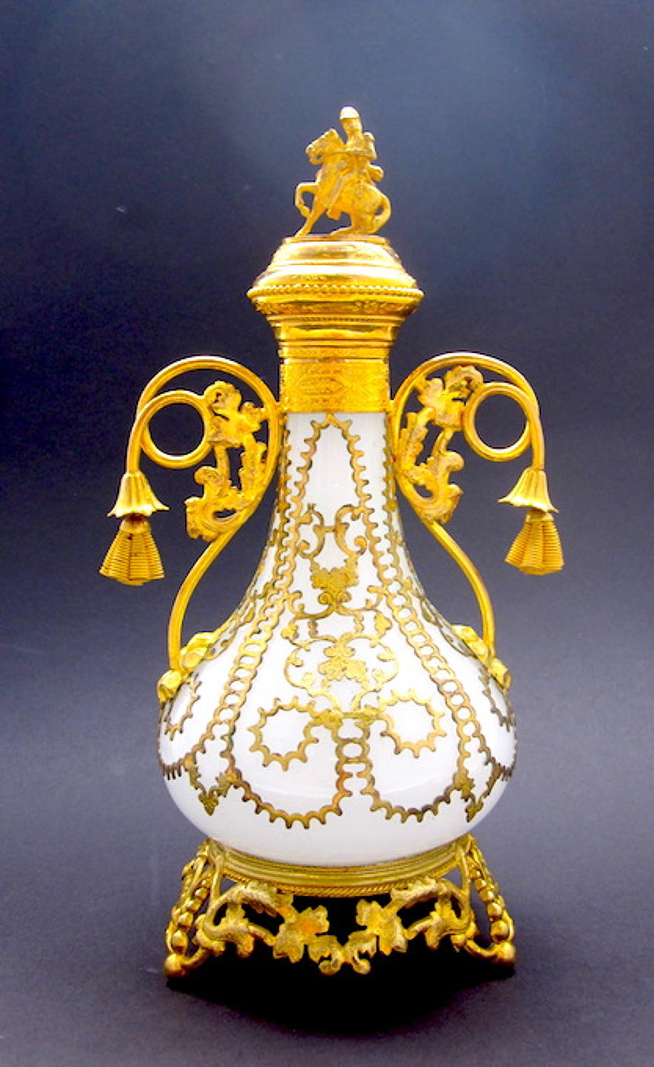 Tall Antique French Palais Royal White Opaline Glass Perfume Bottle