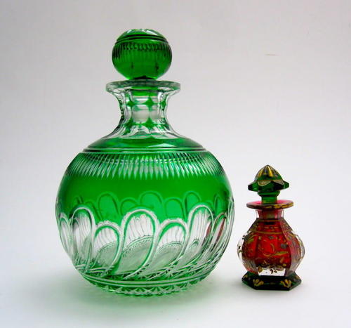 Rare Antique Bohemian Miniature Red and Green Perfume Bottle
