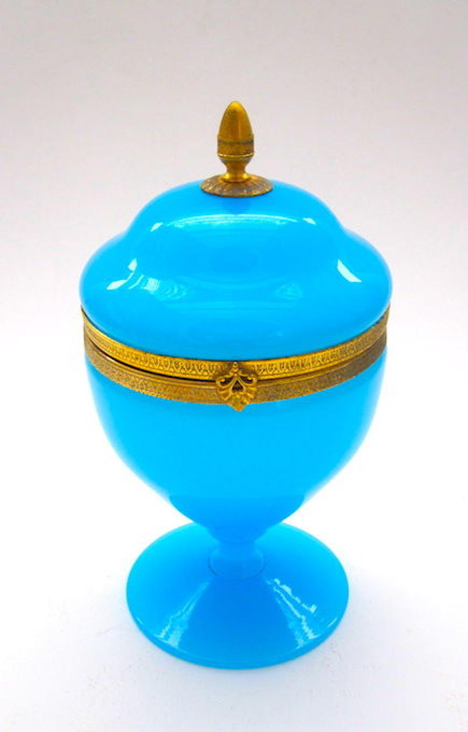 Antique French Blue Opaline Glass casket Box