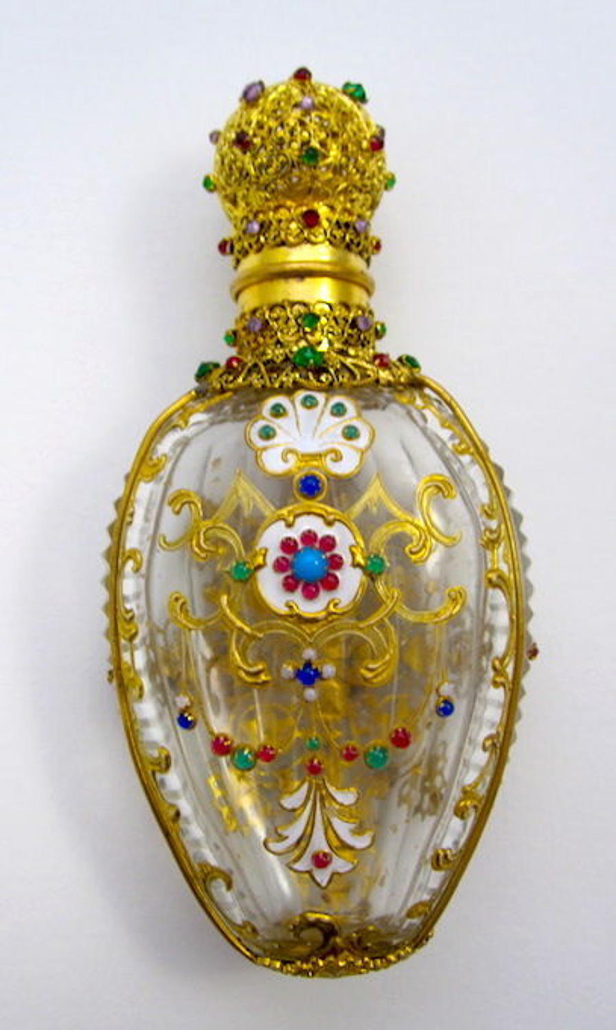 Stunning Antique French Enamelled ‘Jewelled' Perfume Bottle.