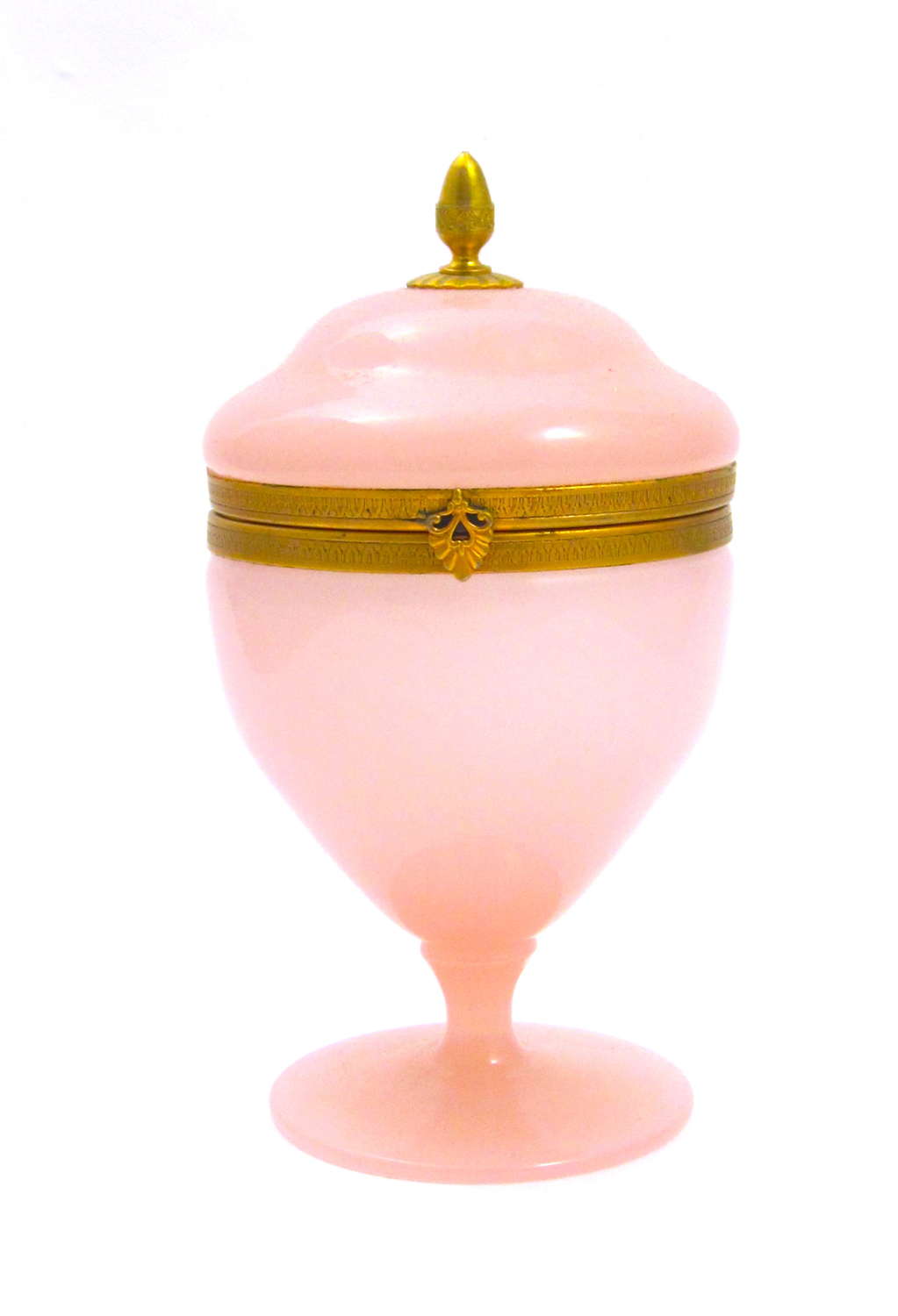 Antique French Pink Opaline Glass Hinged Box with Pedestal Base